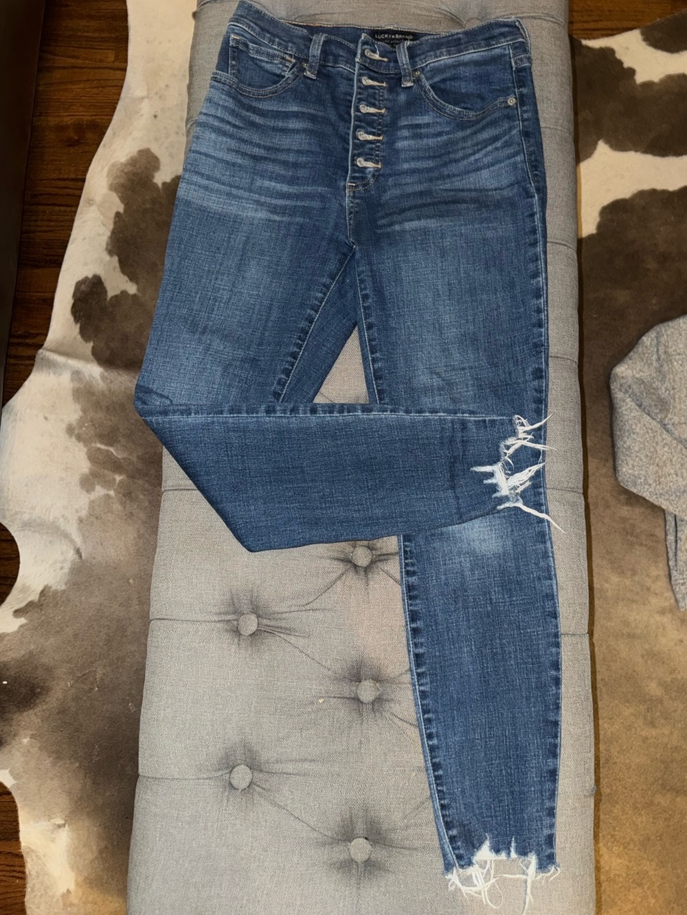 Lucky Brand Distressed High-Rise Skinny Jeans - Medium Blue